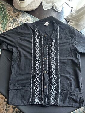 Black Shirt with White Embroidery